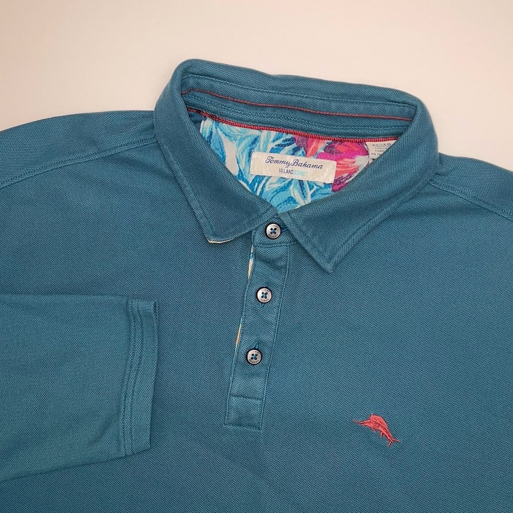 Tommy Bahama Polo Shirt Mens XL IslandZone Supima Long Sleeve Marlin Green Rugby